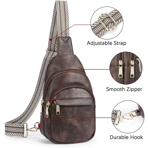 Leather Sling 1-coffee Bag Women Small Crossbody Fanny Pack Shoulder Chest Bag - Picture 6 of 7